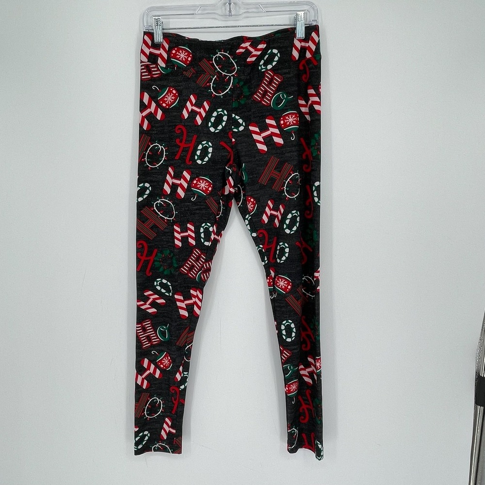 Holiday Time Girl's Black‎ Christmas Candy Ho Ho Ho Stretch Leggings Size M 8-10
